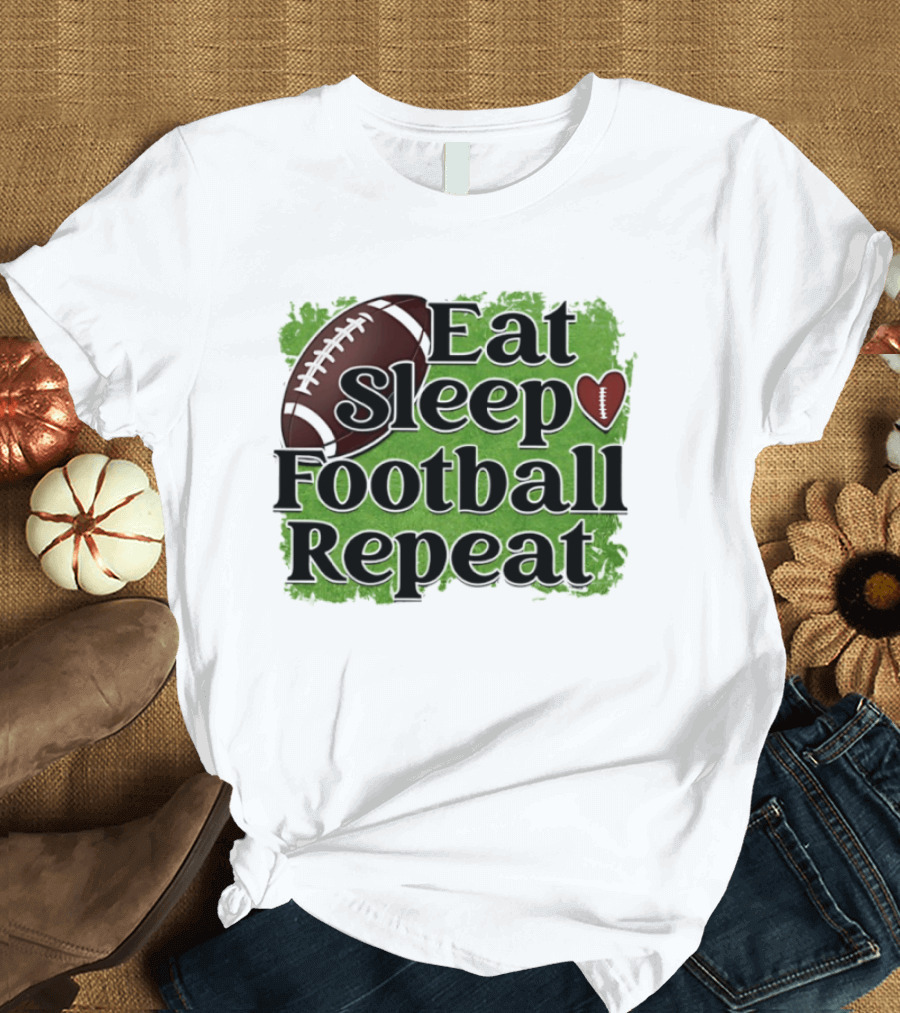 Eat Sleep Football Repeat Heart Football T-Shirt
