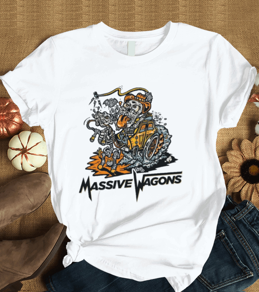 Massive Wagons Skeleton Cowboy In Car T-Shirt