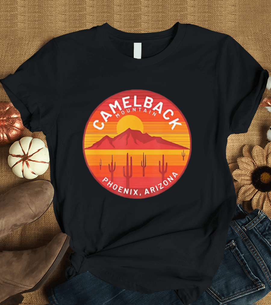 Camelback Mountain Phoenix Arizona Sunset Cactus Desert Hiking T-Shirt