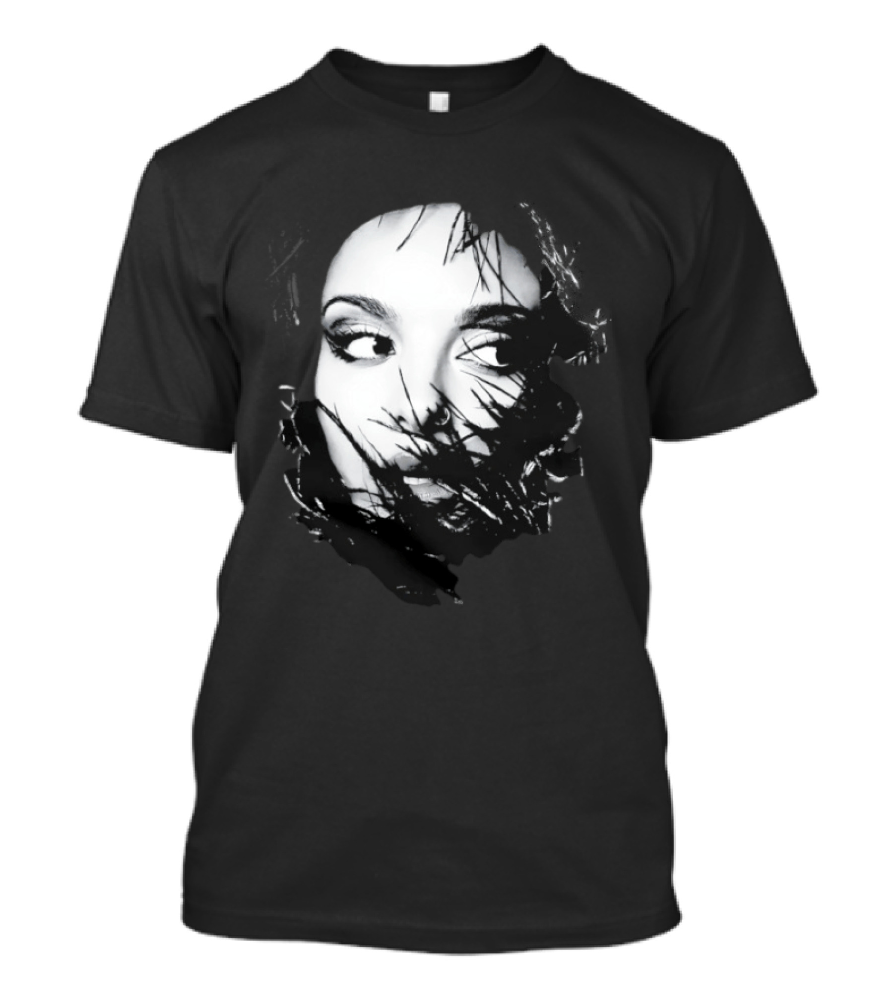 Jade Face Mysterious Gaze Black And White Brushstroke T-Shirt