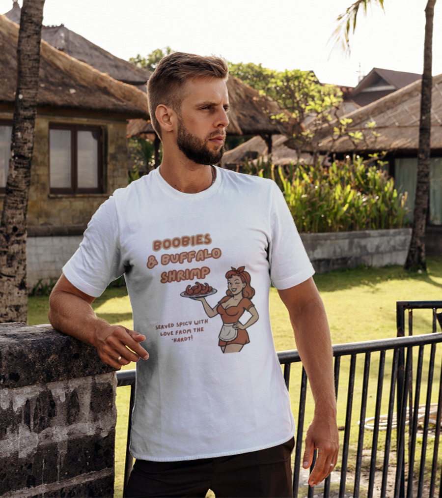 Boobies & Buffalo Shrimp Served Spicy With Love From The Hardt Retro Waitress T-Shirt