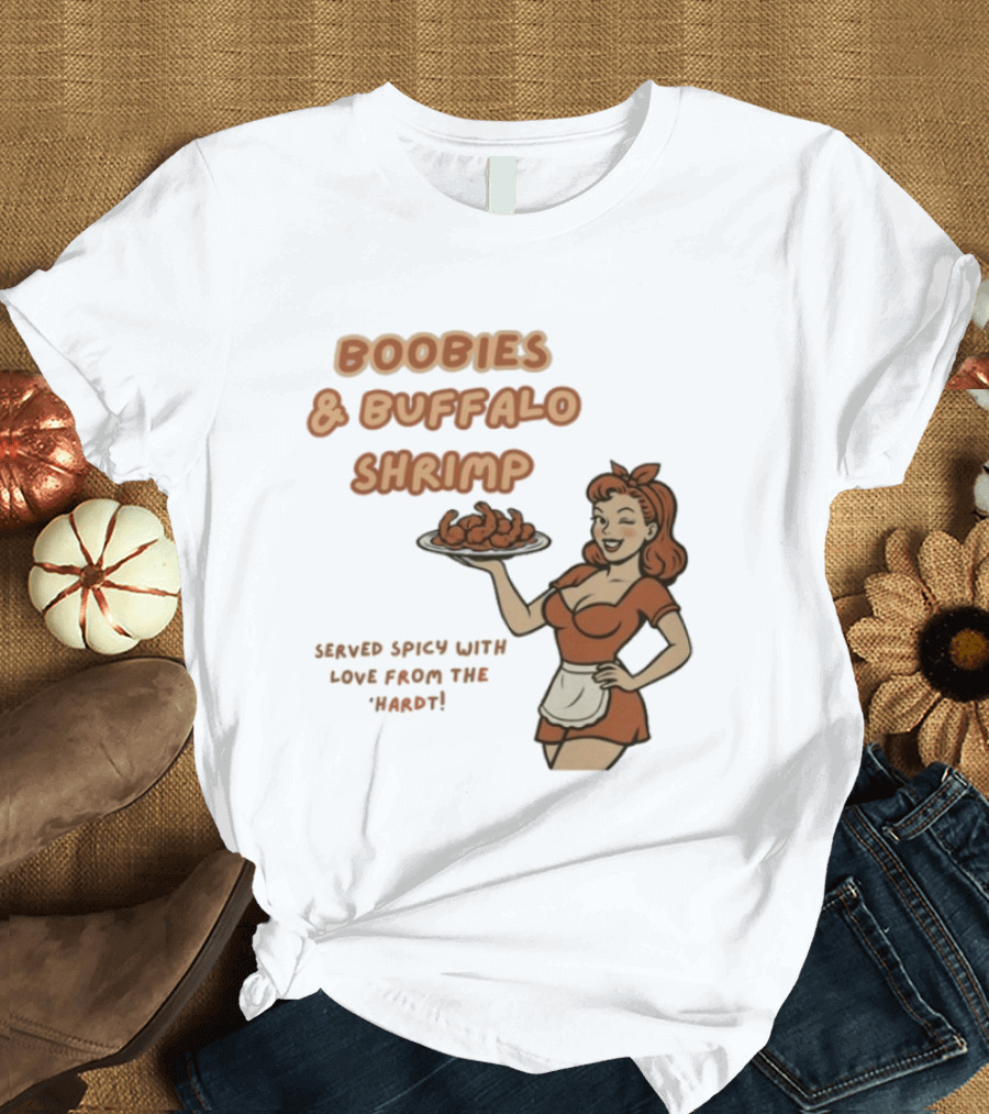 Boobies & Buffalo Shrimp Served Spicy With Love From The Hardt Retro Waitress T-Shirt