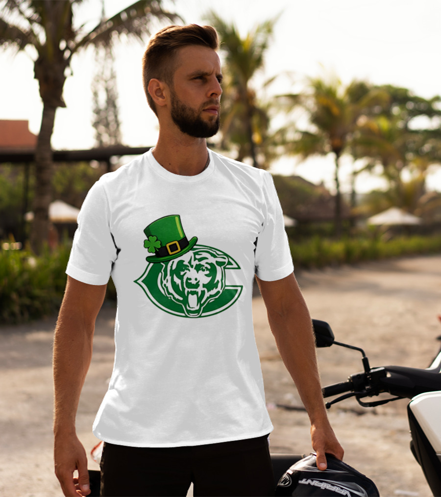 Chicago Bears St Patrick's Day Green Logo With Irish Hat T-Shirt
