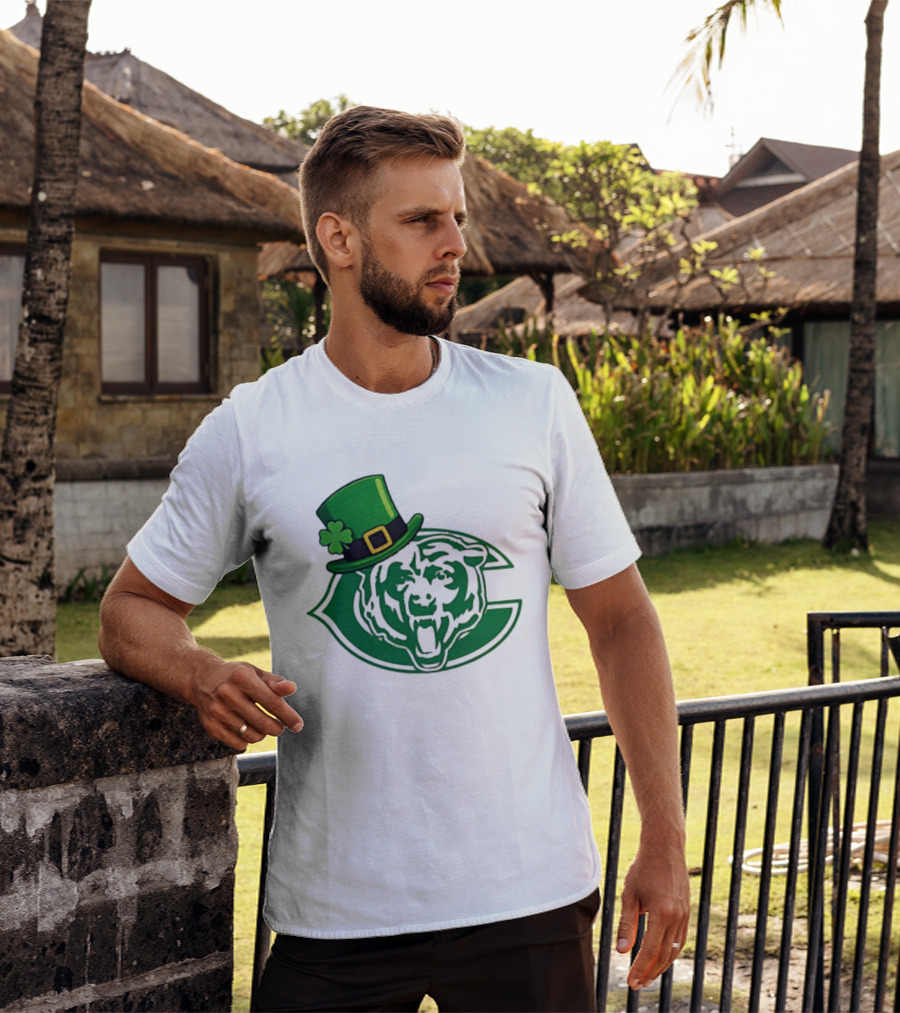 Chicago Bears St Patrick's Day Green Logo With Irish Hat T-Shirt