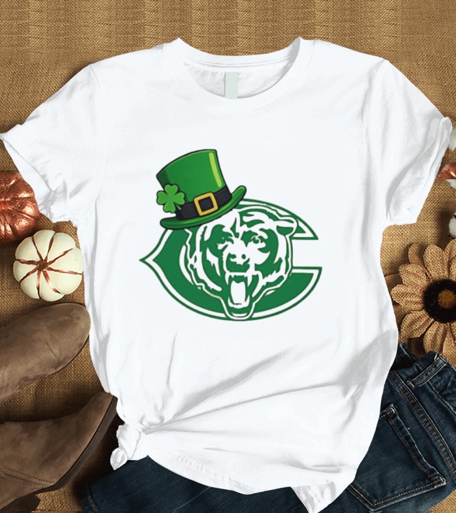 Chicago Bears St Patrick's Day Green Logo With Irish Hat T-Shirt