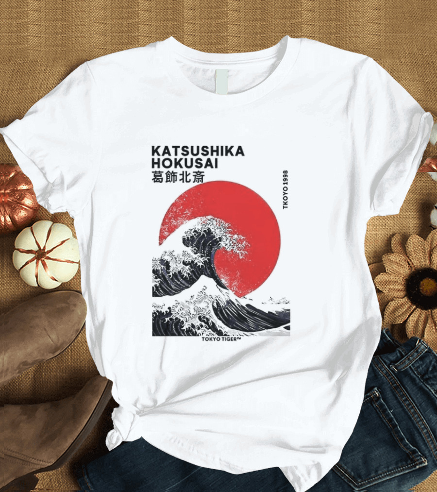 Katsushika Hokusai The Great Wave And Red Sun Japanese Ukiyo E T-Shirt