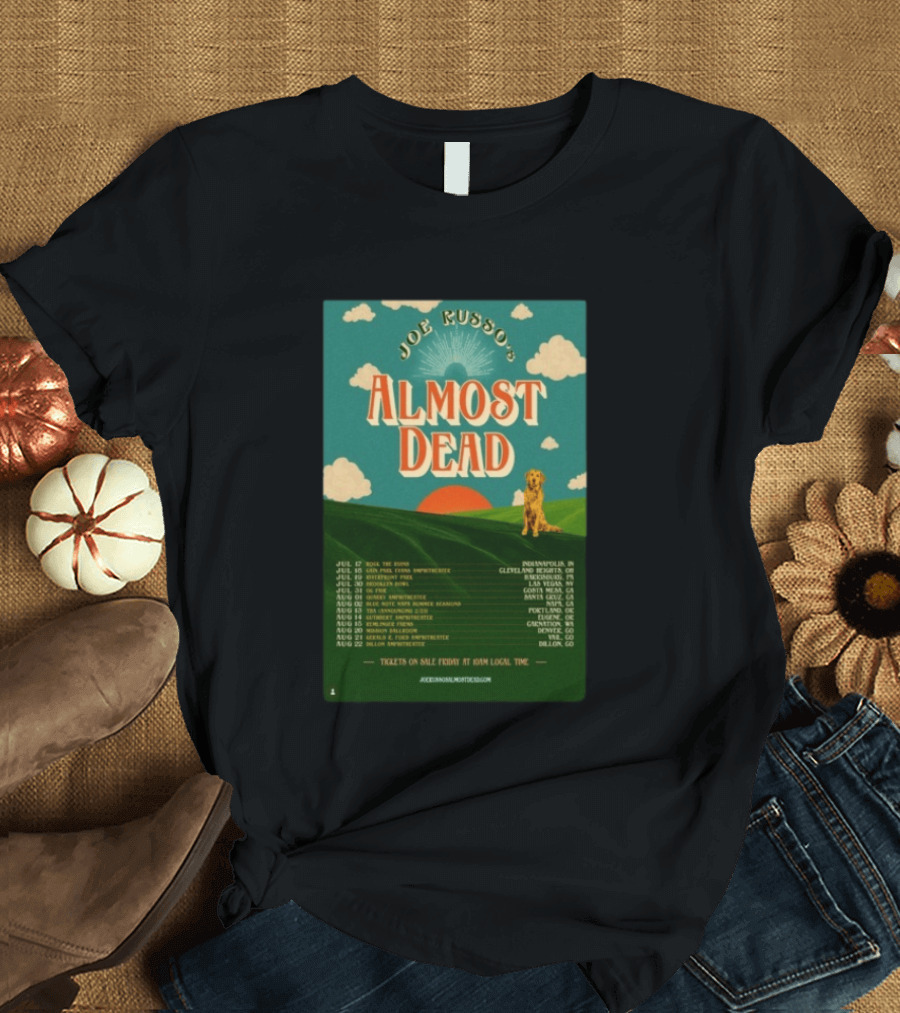 Joe Russo's Almost Dead Summer Tour 2026 Dates Red Sun Dog And Cloudy Sky T-Shirt