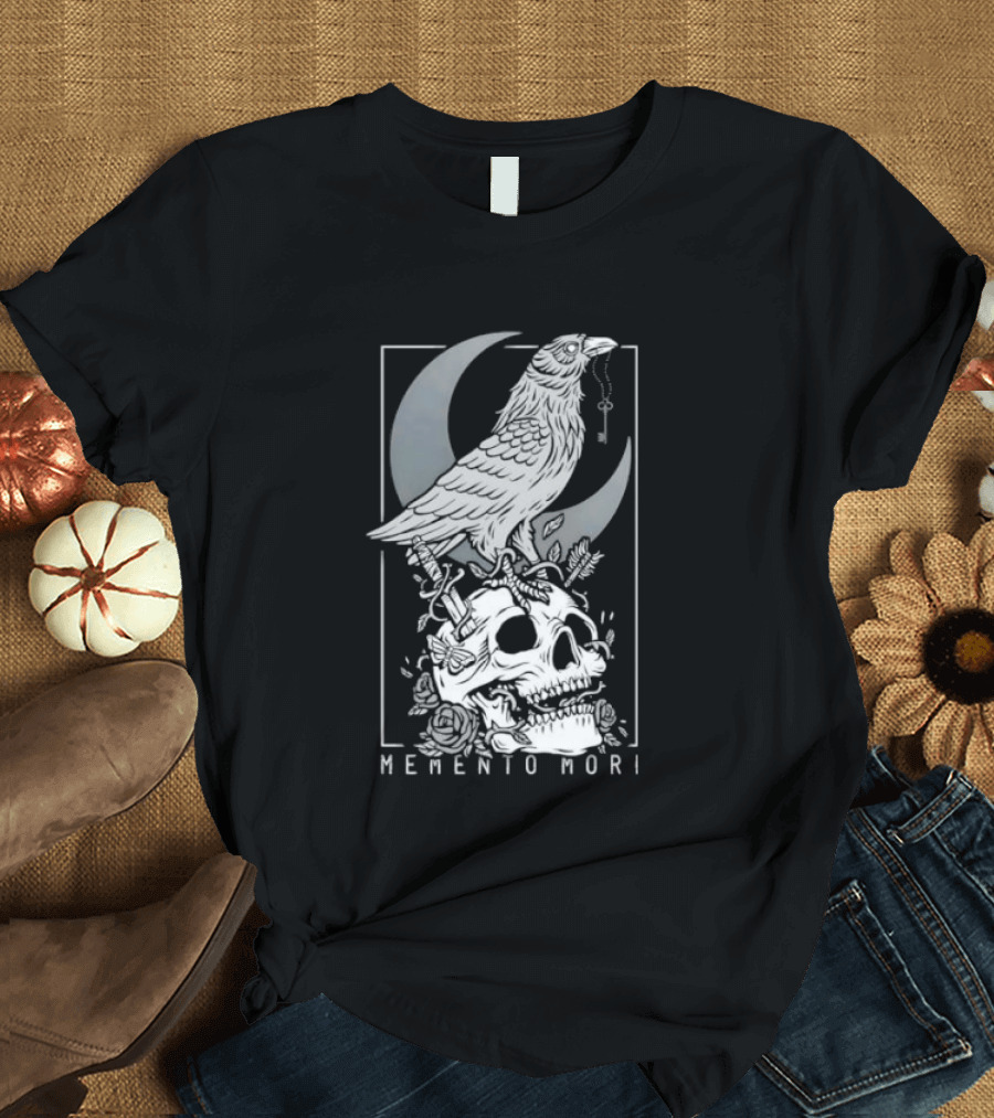 Memento Mori Raven Moon Skull Vintage Aesthetic T-Shirt
