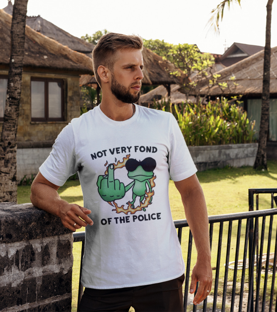 Not Very Fond Of The Police Frog Middle Finger Flame Glasses T-Shirt