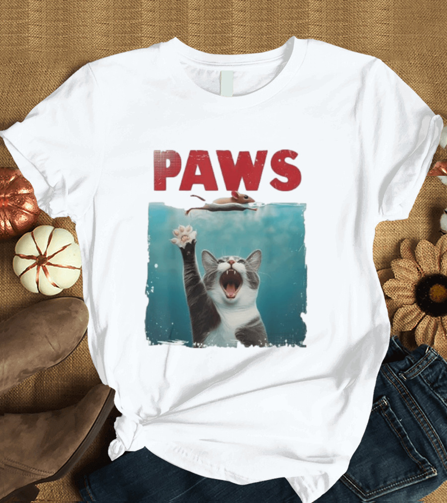 Paws Cat Chasing Mouse Playful Kitten Humor T-Shirt