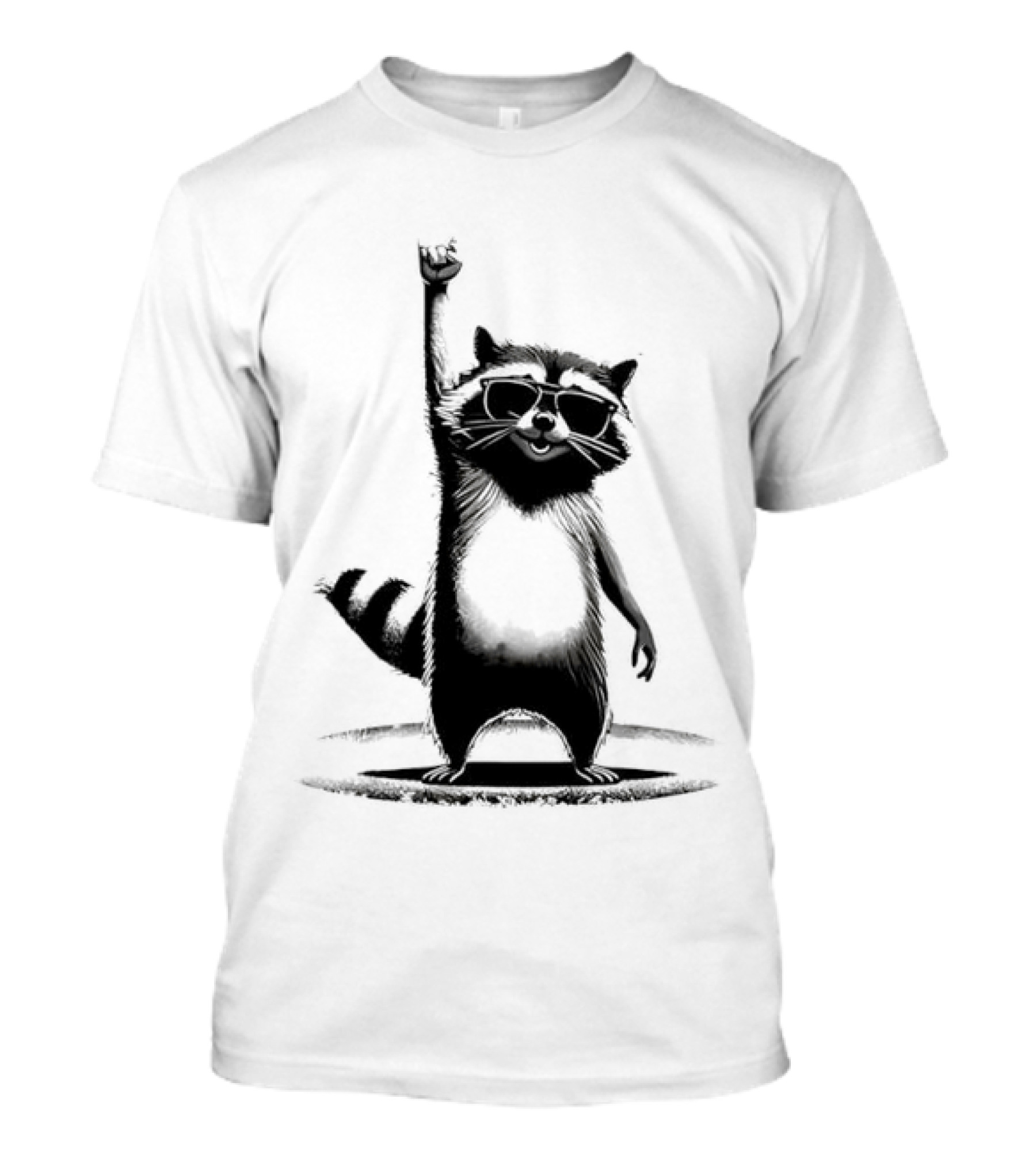 Raccoon Rock Music Animal Silhouette Jazz Hands Pose T-Shirt