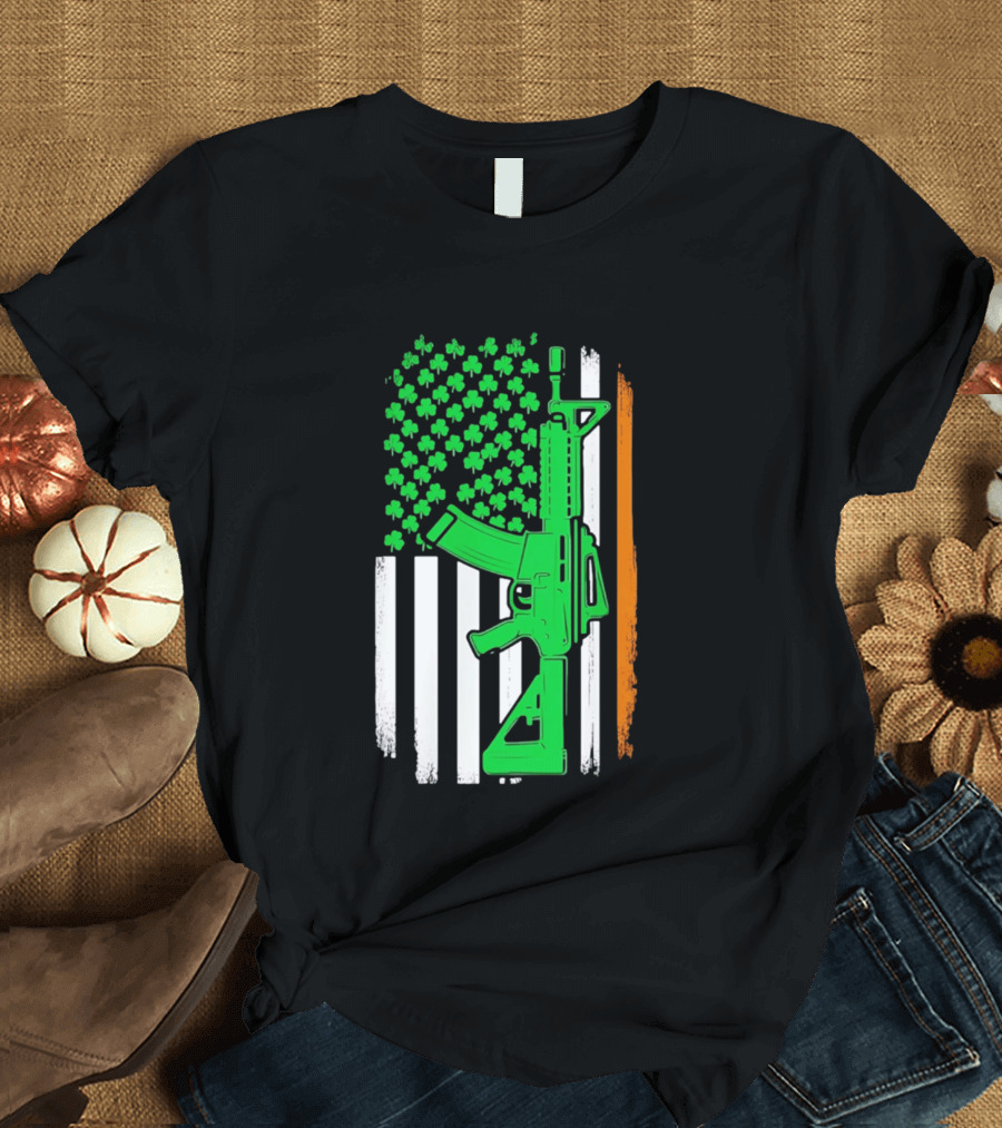 AR15 Shamrock American Irish Flag St Patrick's Day T-Shirt