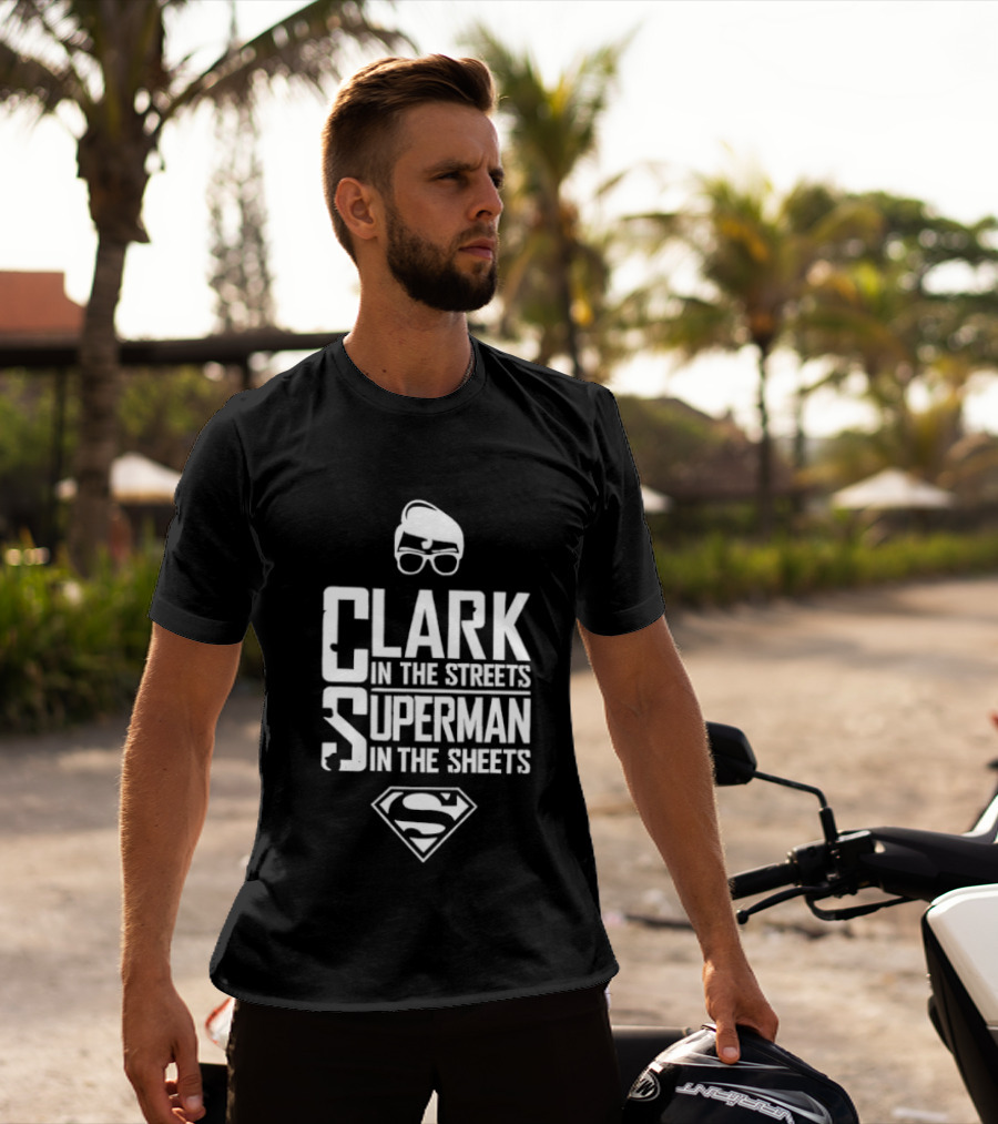 Clark In The Streets Superman In The Sheets S Logo Glasses T-Shirt