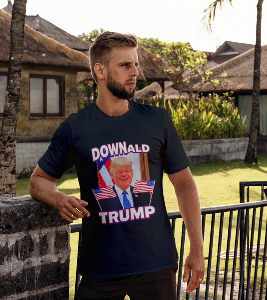 Downald Trump American Flag Parody With Patriotic Backdrop T-Shirt