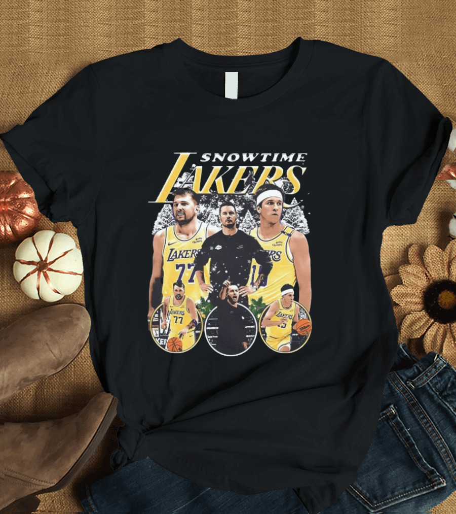 Snowtime Lakers Basketball Champions Iconic Players And Coach T-Shirt