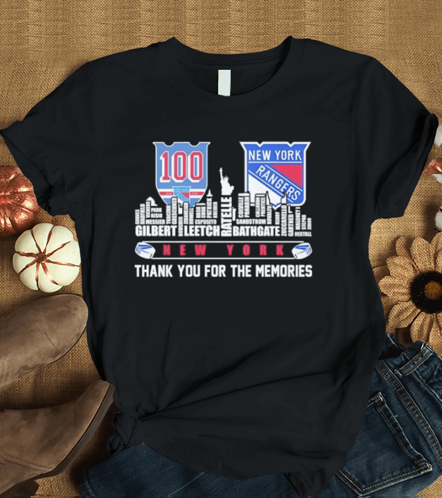 New York Rangers 100th Anniversary Skyline Player Names Thank You For The Memories T-Shirt