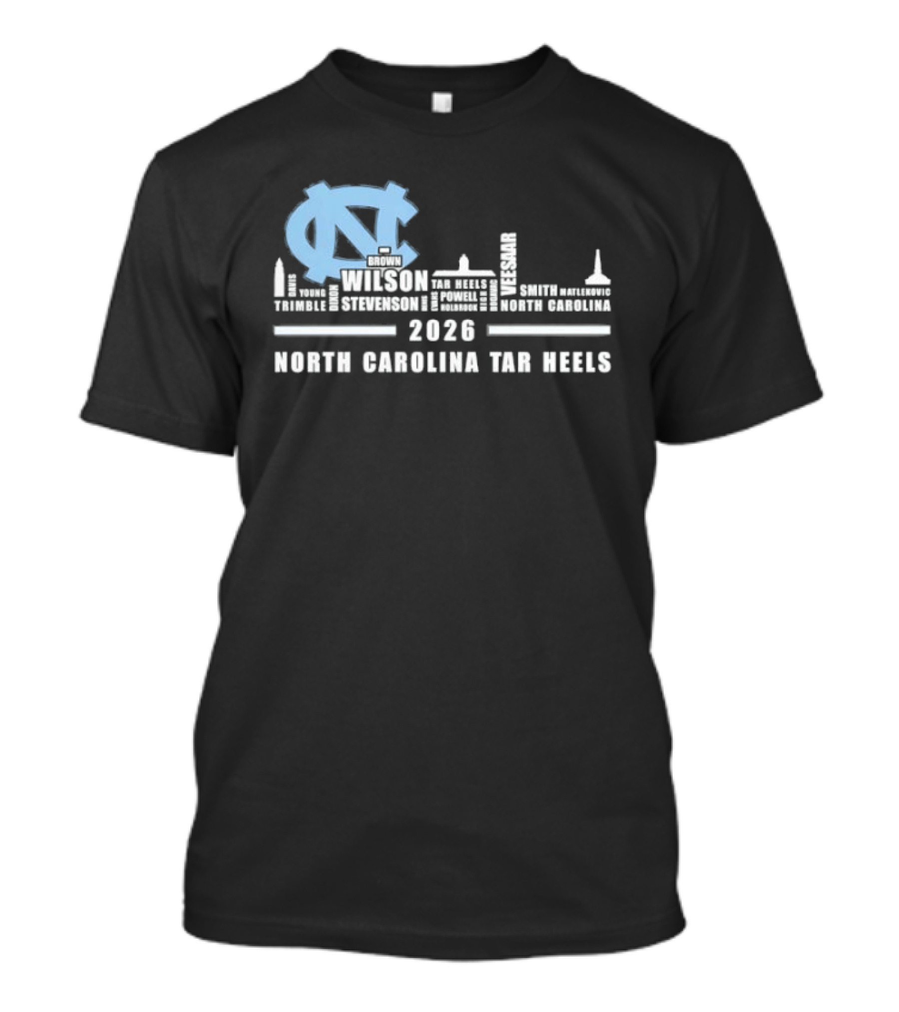 North Carolina Tar Heels 2026 Skyline City Player Names T-Shirt