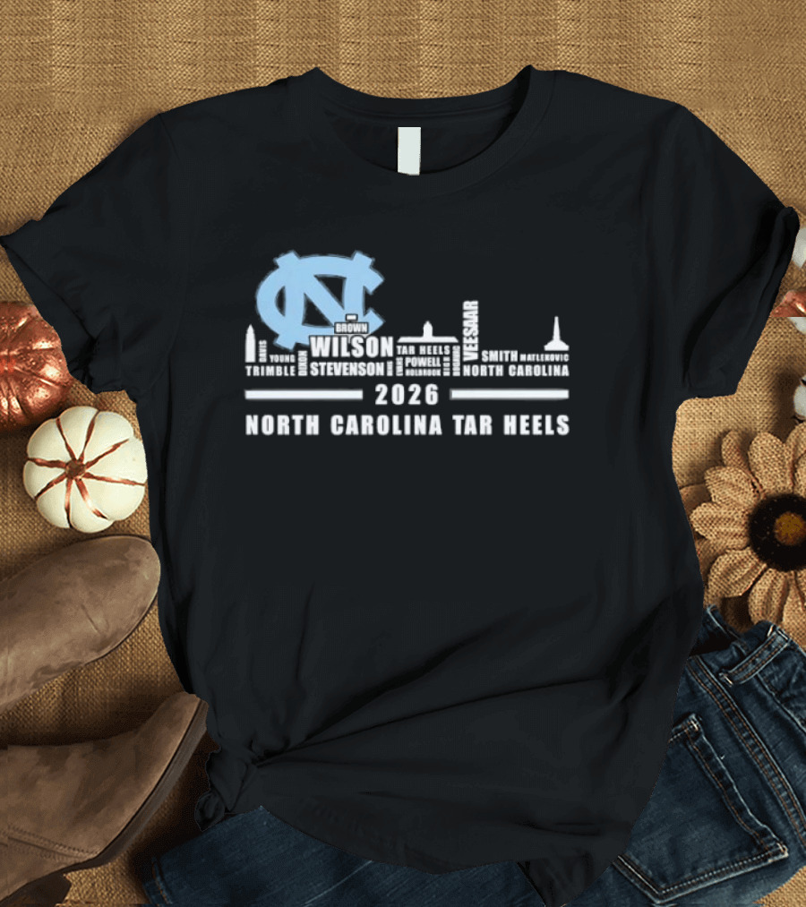 North Carolina Tar Heels 2026 Skyline City Player Names T-Shirt