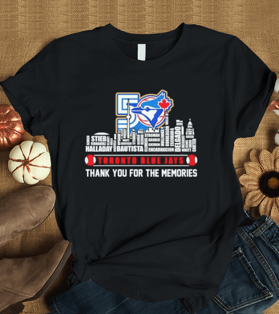 Toronto Blue Jays 50 Seasons Skyline Player Names Thank You For The Memories 1977 2027 T-Shirt