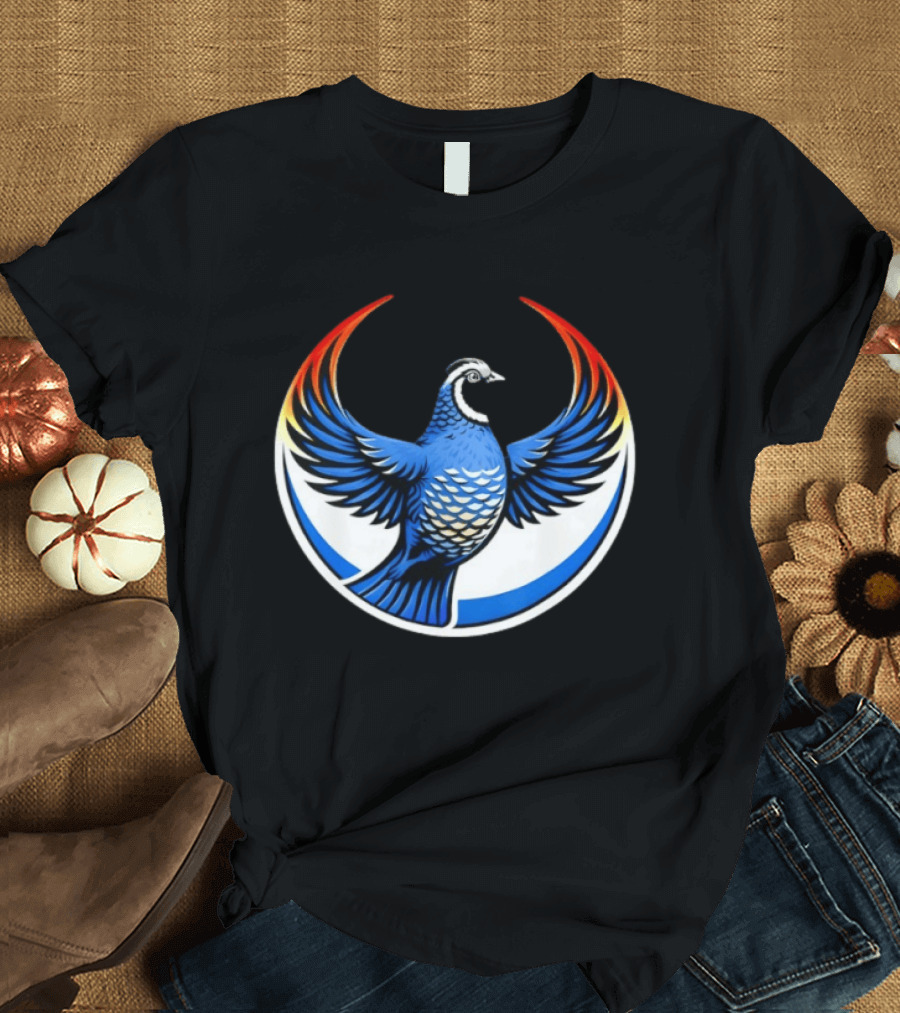 California Quail Wings Up Blue T-Shirt