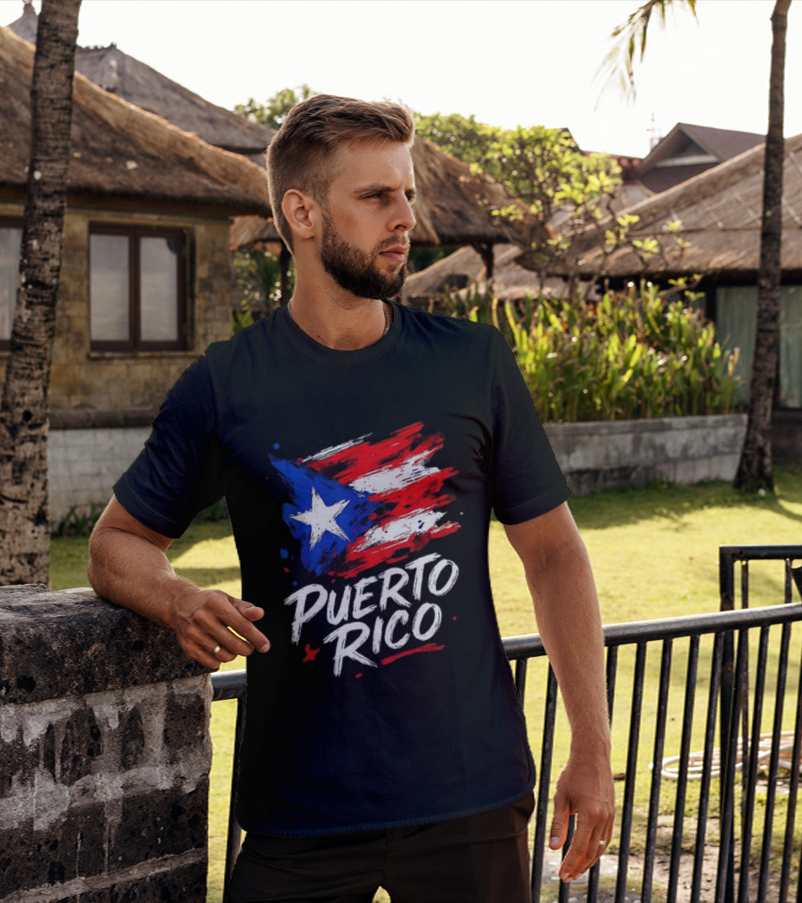 Puerto Rico Flag Brush Stroke Style Classic Representation T-Shirt