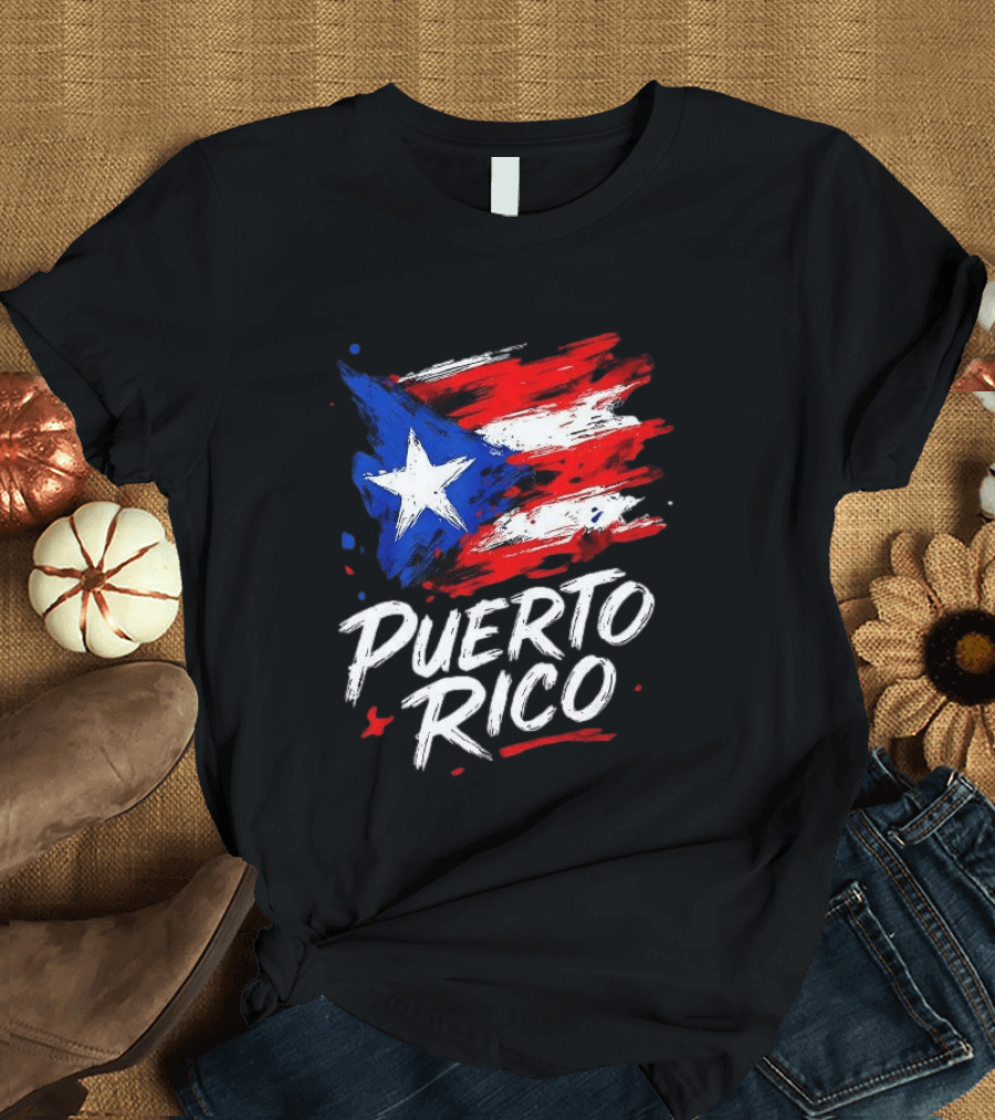 Puerto Rico Flag Brush Stroke Style Classic Representation T-Shirt