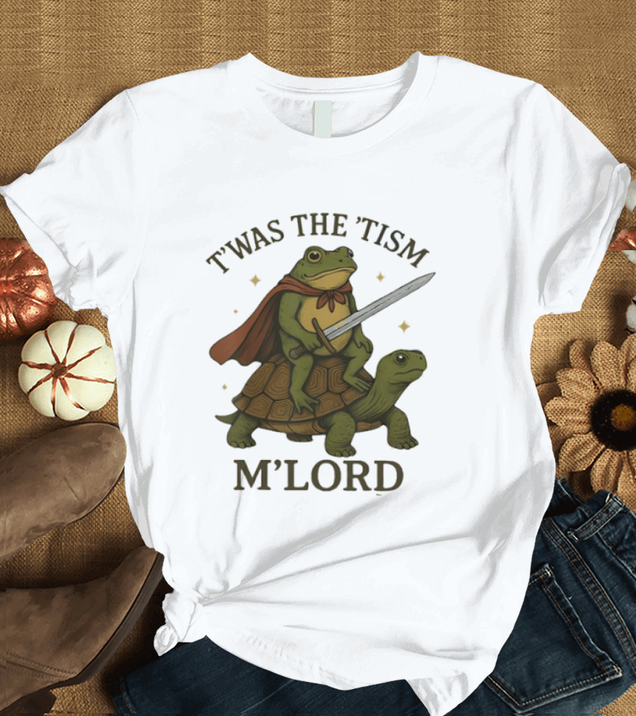 T'was The 'Tism M'Lord Medieval Knight Frog Riding Turtle T-Shirt