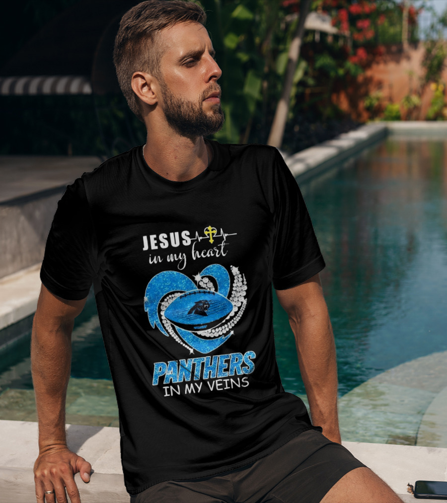 Jesus In My Heart Panthers In My Veins Diamond Heart Christian T-Shirt