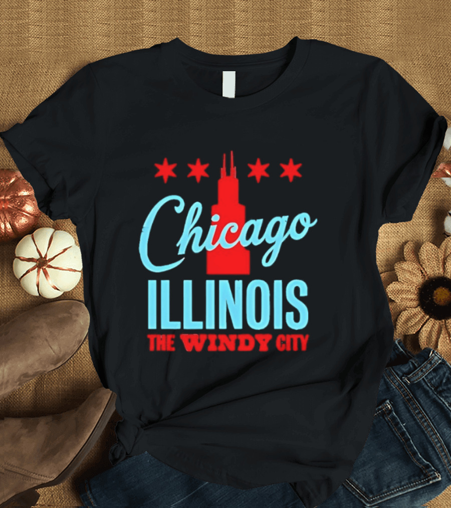 Chicago Illinois The Windy City Skyline Stars T-Shirt