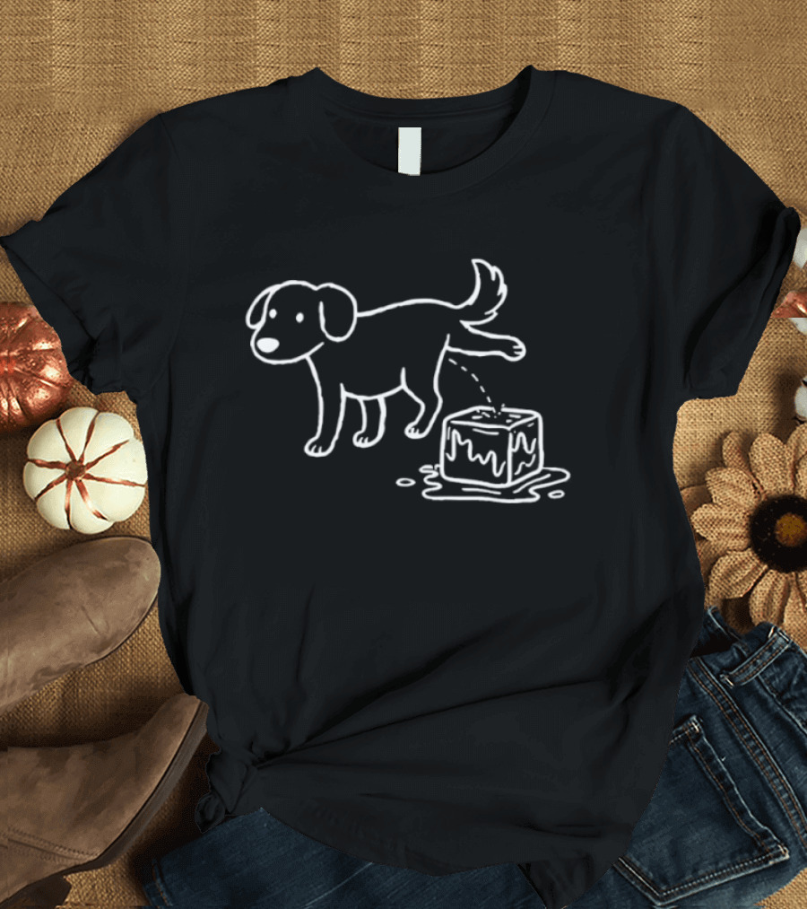 Peeing Dog On Melting Ice Cube Iconic Sketch T-Shirt
