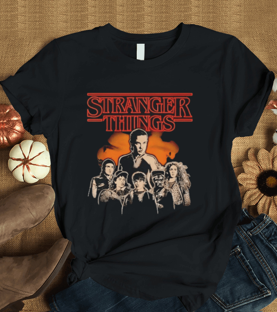 Stranger Things Cast Group Illustration With Eleven And Main Characters T-Shirt