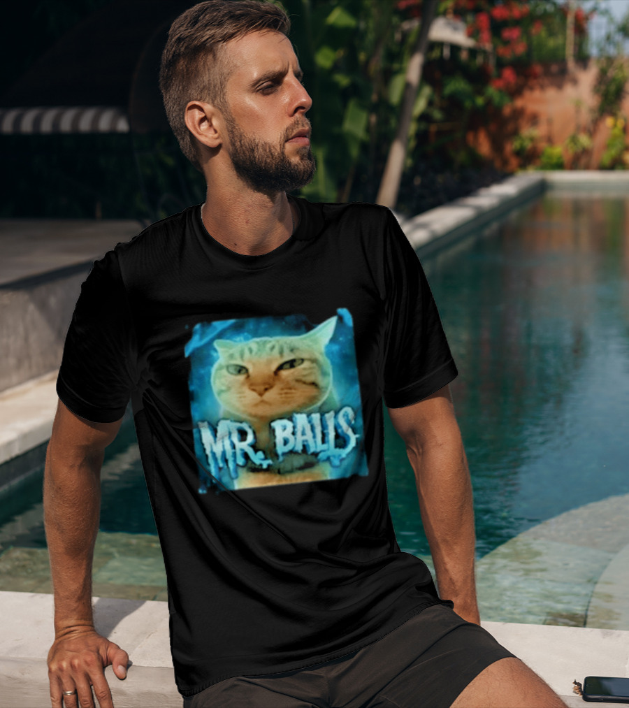 Mr Balls Cat Meme Funny Blue Glowing T-Shirt