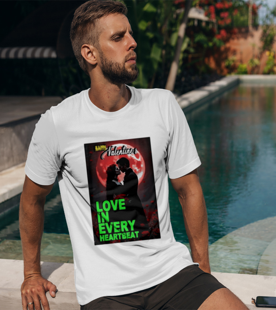 Happy Valentine's Love In Every Heartbeat Romantic Moonlight T-Shirt