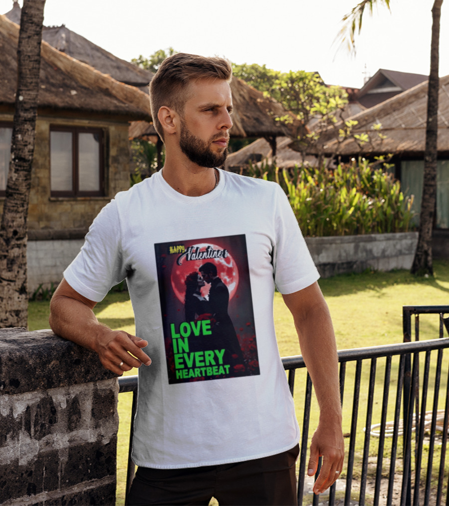 Happy Valentine's Love In Every Heartbeat Romantic Moonlight T-Shirt