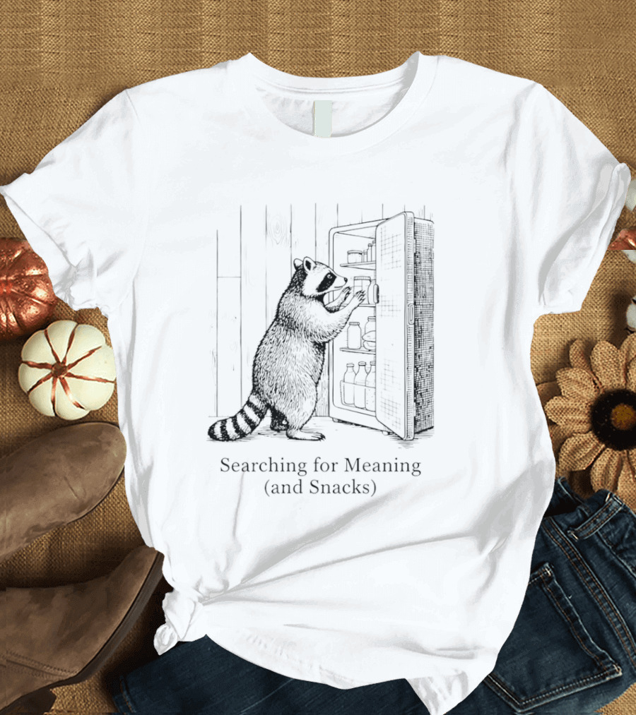 Raccoon Searching For Meaning And Snacks Humorous Wildlife T-Shirt