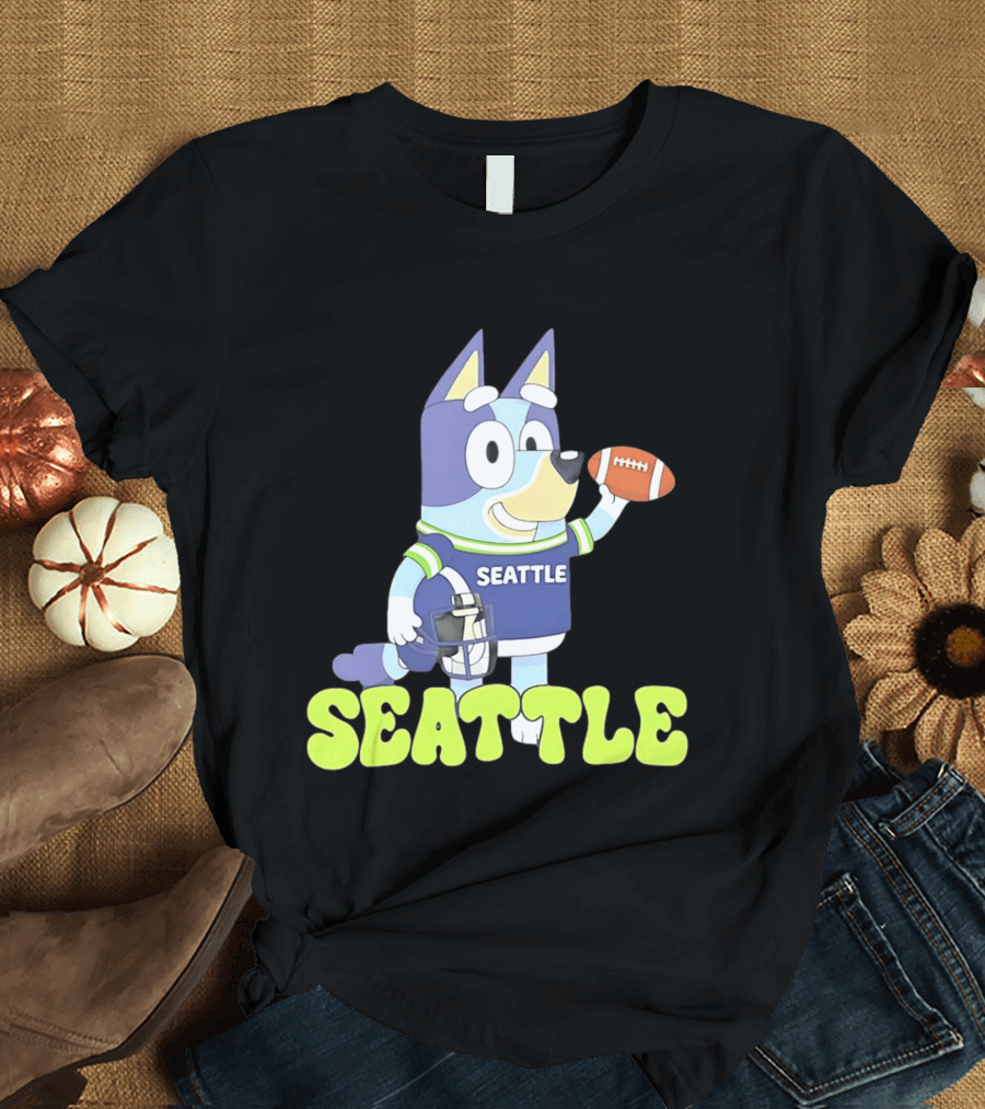 Bluey Seattle Football Cartoon 2026 Seahawks Fan Gear T-Shirt