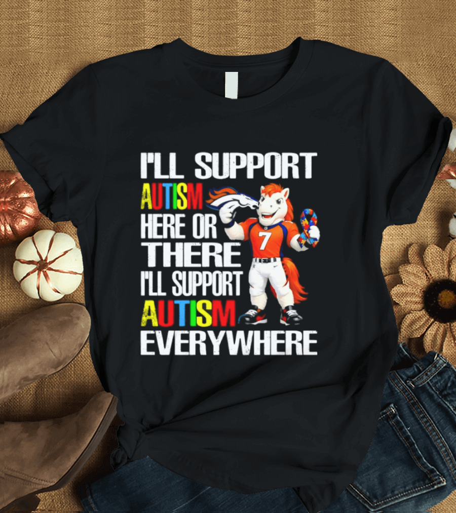 Denver Broncos Mascot Supporting Autism Awareness Everywhere T-Shirt