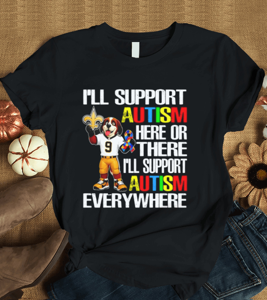 New Orleans Saints Team Mascot Support Autism Awareness Everywhere T-Shirt