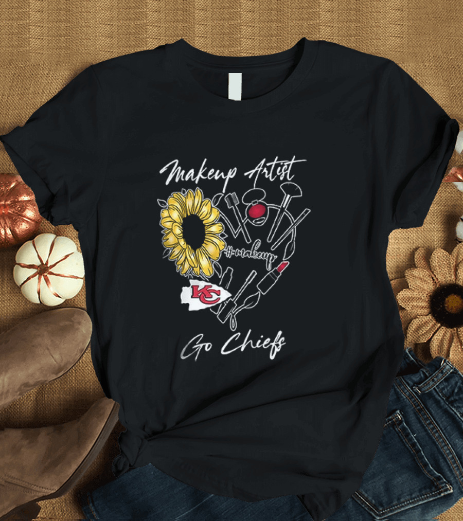 Kansas City Chiefs Makeup Artist Go Chiefs Sunflower Heart T-Shirt