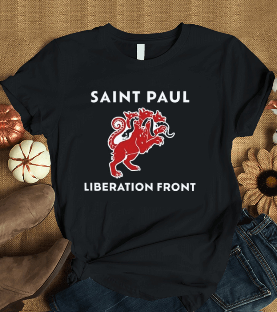 Saint Paul Liberation Front Anti Fascist Cerberus Three Headed Red Mythical Creature T-Shirt