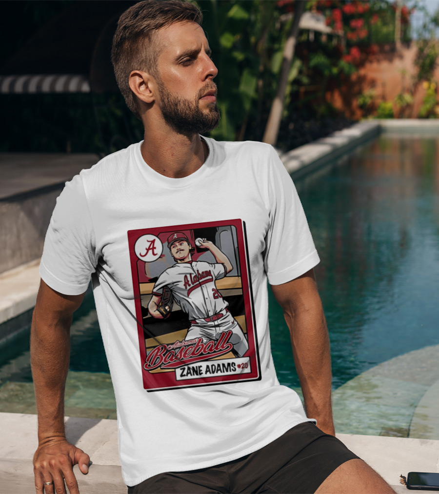 Alabama Baseball Zane Adams #20 Caricature Card T-Shirt