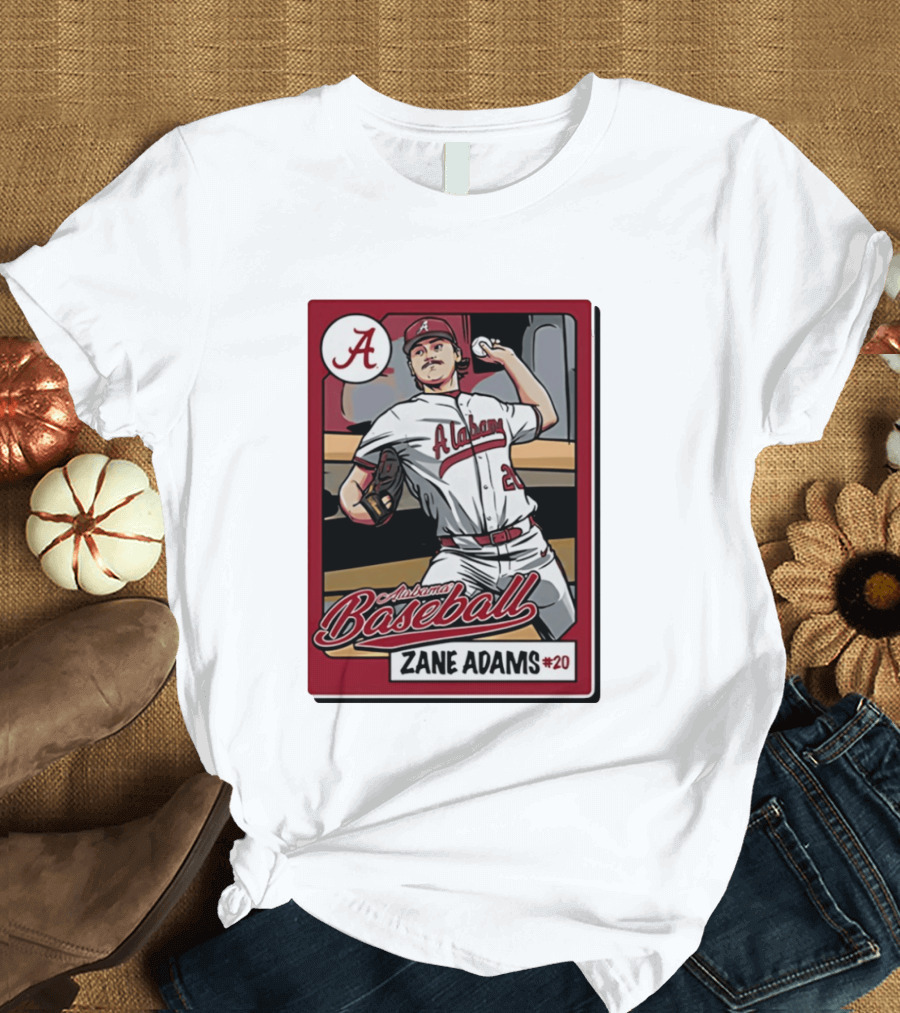 Alabama Baseball Zane Adams #20 Caricature Card T-Shirt