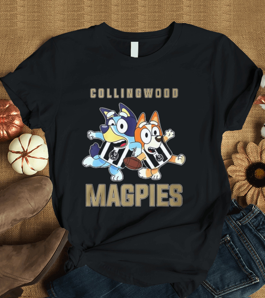 Collingwood Magpies Bluey And Bingo Playful Team Spirit T-Shirt
