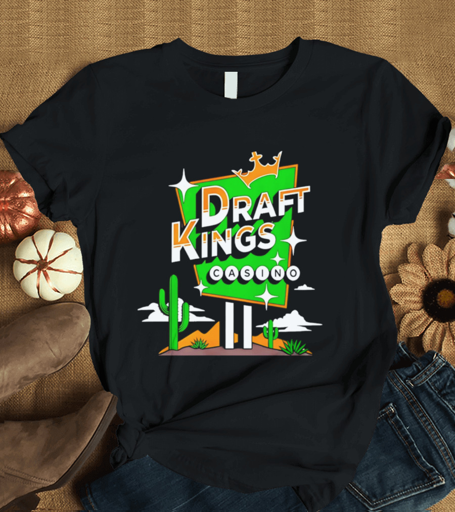 DraftKings Casino Neon Cactus Desert Scene T-Shirt