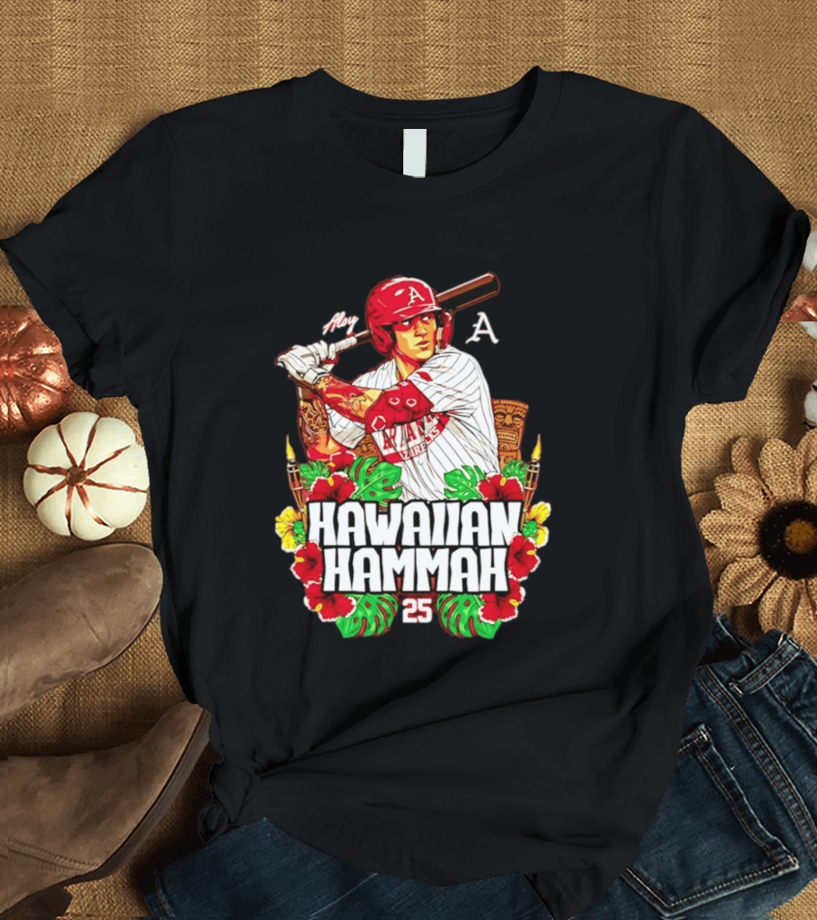 Aloy Hawaiian Hammah Arkansas Baseball 25 Caricature NCAA T-Shirt