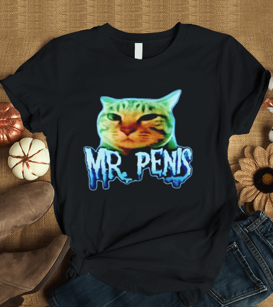 Mr Penis Cat Bold Neon Feline Face T-Shirt