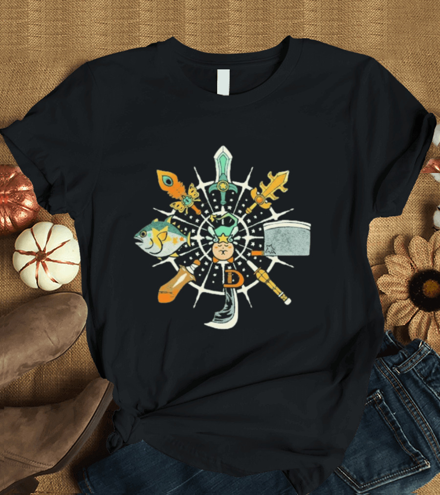 WooshFloosh Compass Sword Fish Key Hammer Cat Star Circular T-Shirt