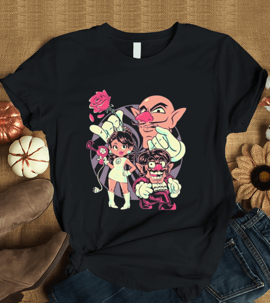 Henrique Torres Oh Be Wah Ve Vintage Cartoon Style Characters And Rose With Electric Plug T-Shirt