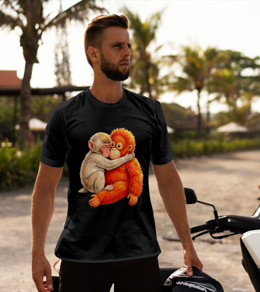 Baby Macaque Hugging Punch Monkey T-Shirt