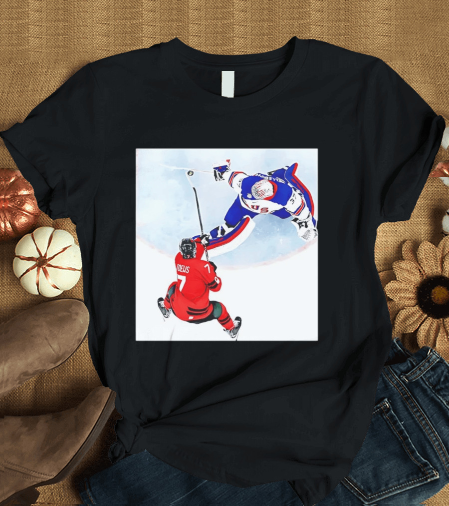 Connor Hellebuyck USA Goalie Save Hockey Match T-Shirt